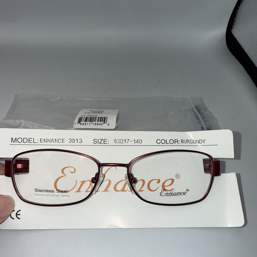 Enhance 3913 BURGUNDY 53-17-140 Metal Full‎ Rim Eyeglasses Frame Floral Detail